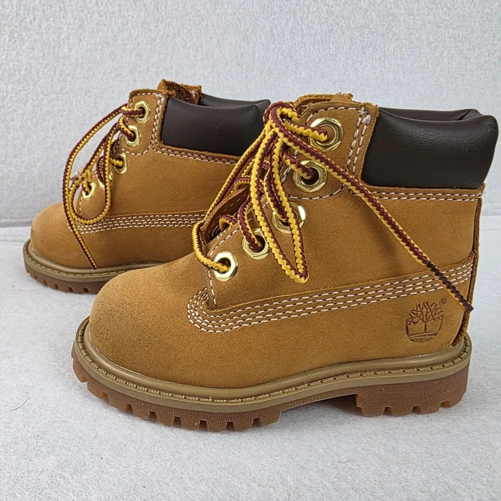 Timberland 6 Inch Premium Waterproof Boots Kids Size 4 Wheat Nubuck 12809